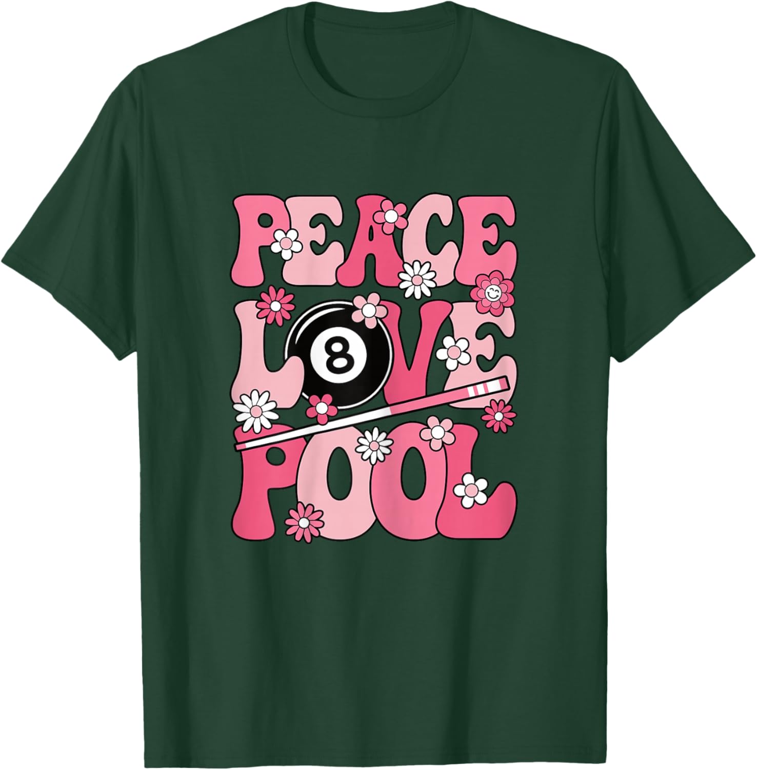 Peace Love Pool 8 Ball Billiard Player Women Girls Kids T-Shirt - T-Shirt | Forest