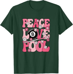 Peace Love Pool 8 Ball Billiard Player Women Girls Kids T-Shirt - T-Shirt | Forest