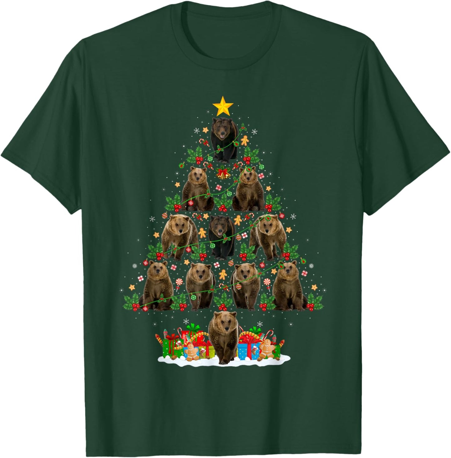 Bear Christmas Tree Lights Santa Bear Animal Lover Xmas T-Shirt - T-Shirt | Forest