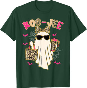 Boo JEE Boujee Leopard Ghost Halloween October Vibes T-Shirt - T-Shirt | Forest