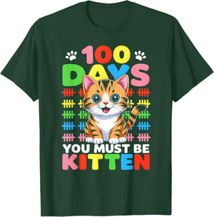 Cute Cat 100 Days of School Girls Kids 100th Day of School T-Shirt - T-Shirt | Forest