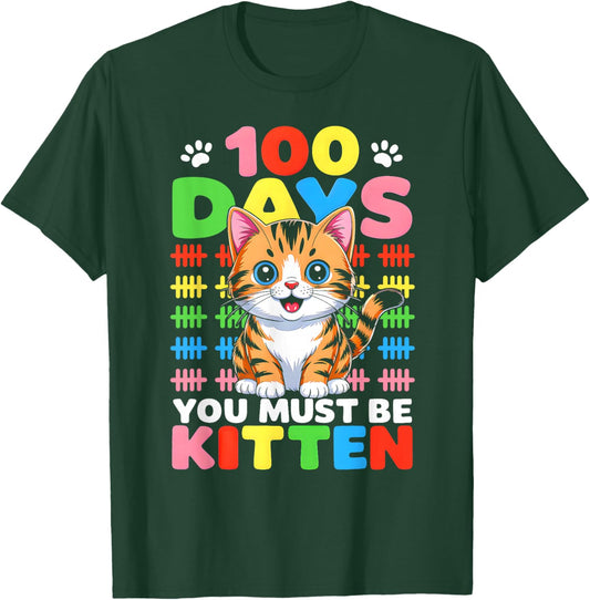 Cute Cat 100 Days of School Girls Kids 100th Day of School T-Shirt - T-Shirt | Forest