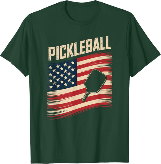 Patriotic Pickleball Lover Paddle Player Team T-Shirt - T-Shirt | Forest