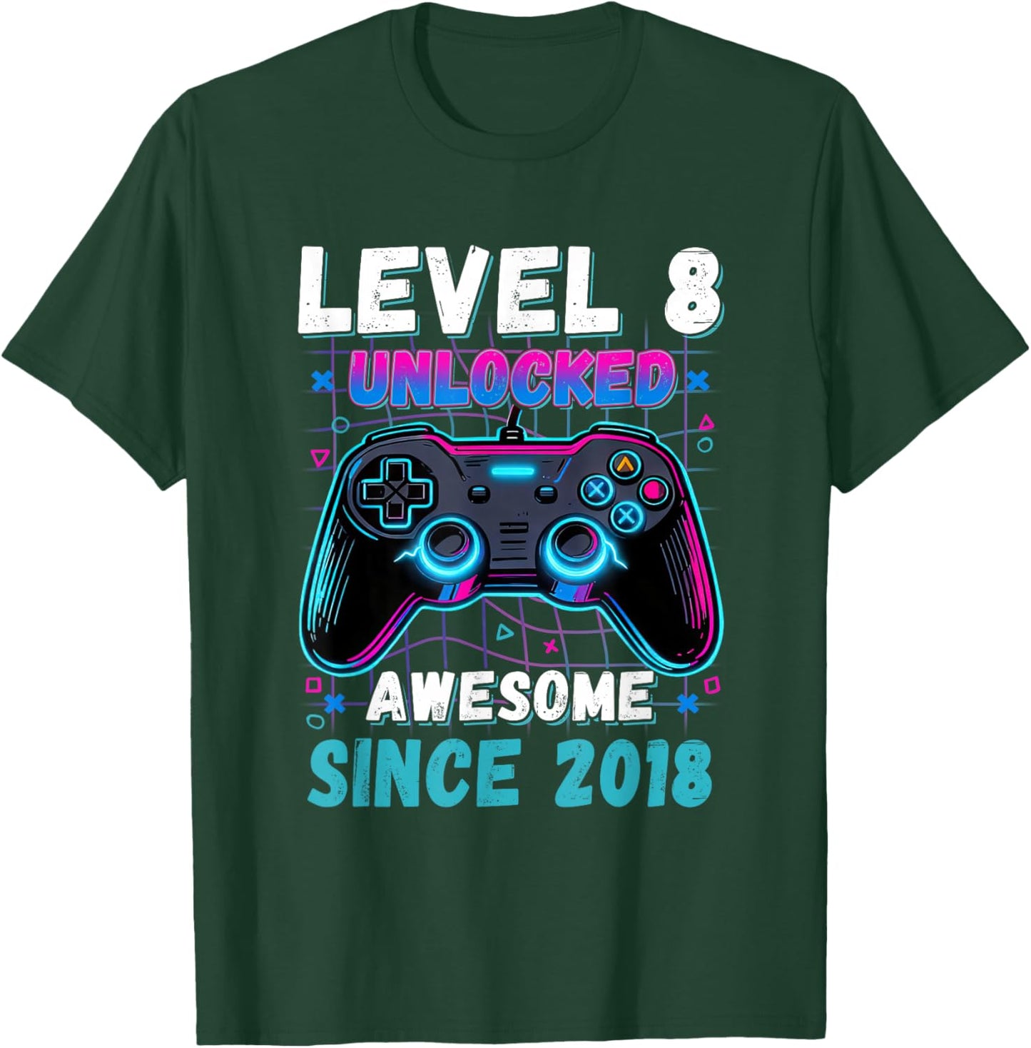 Level 8 Unlocked Awesome Since 2018 Eight 8th Birthday Boys T-Shirt - T-Shirt | Forest