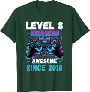 Level 8 Unlocked Awesome Since 2018 Eight 8th Birthday Boys T-Shirt - T-Shirt | Forest