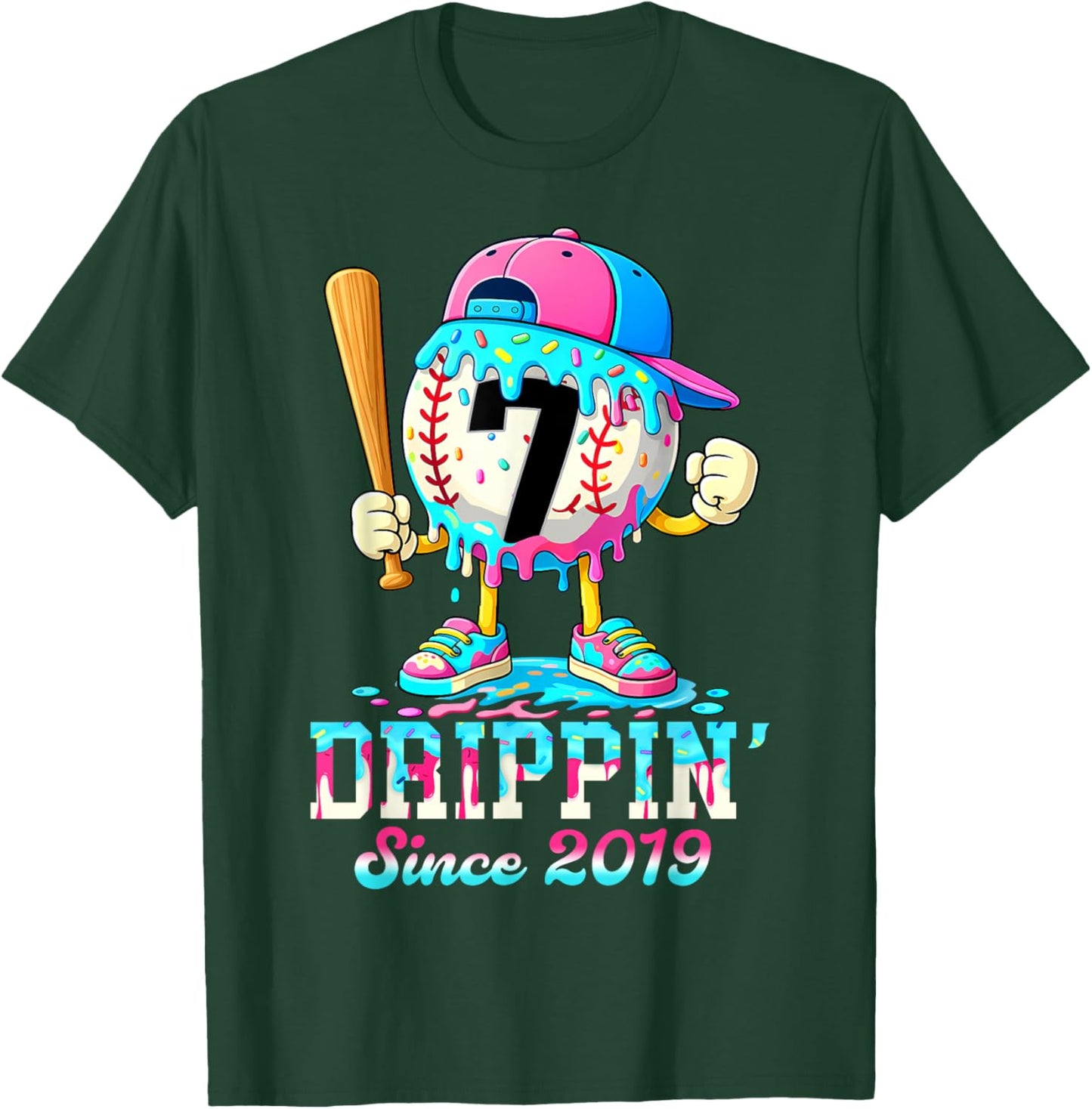 Baseball 7 Years Old Since 2019 Ice Cream 7th Birthday Boys T-Shirt - T-Shirt | Forest