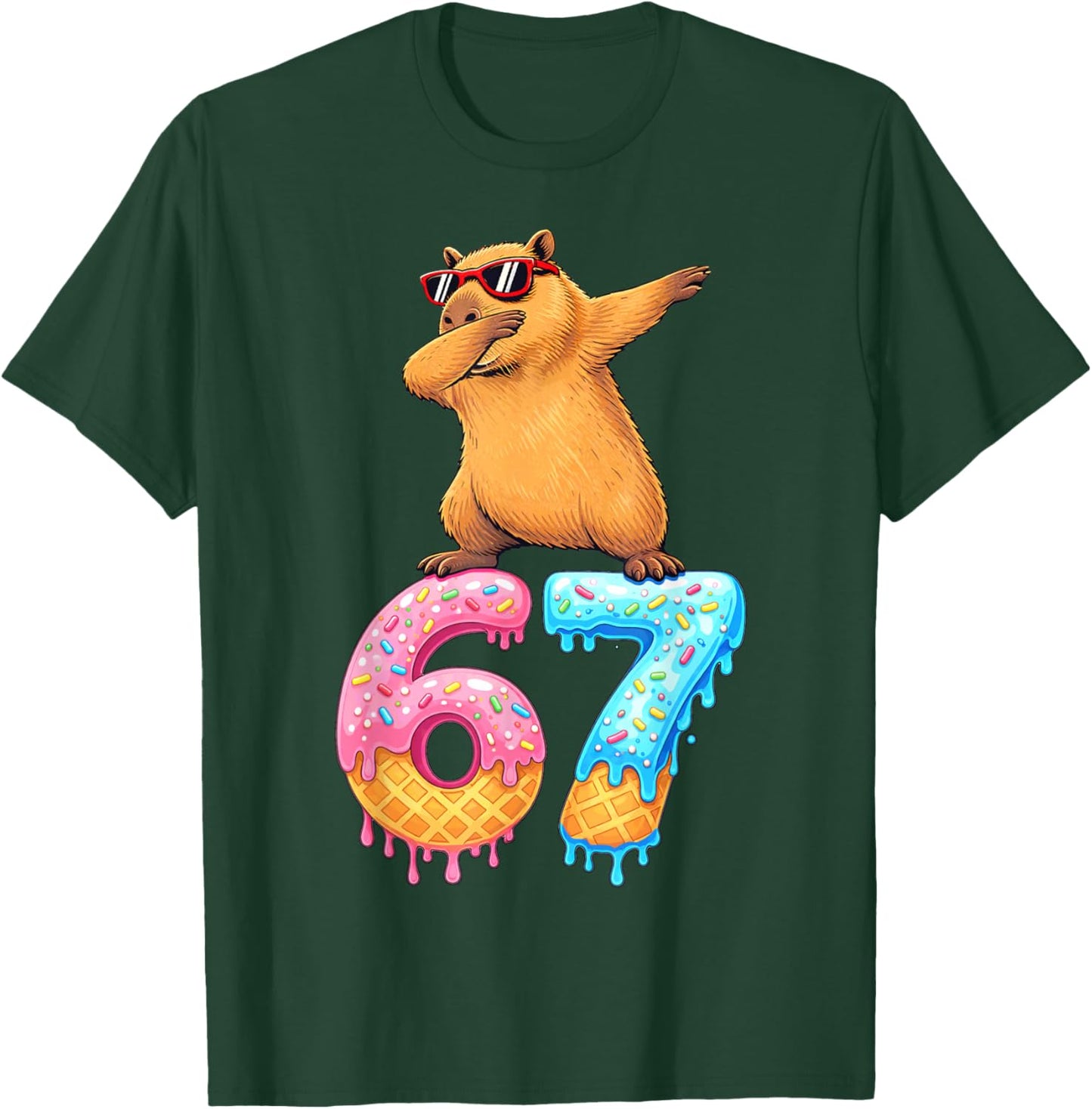 Capybara Dabbing 67 Ice Cream Drip 67 Birthday Boys Girls T-Shirt - T-Shirt | Forest