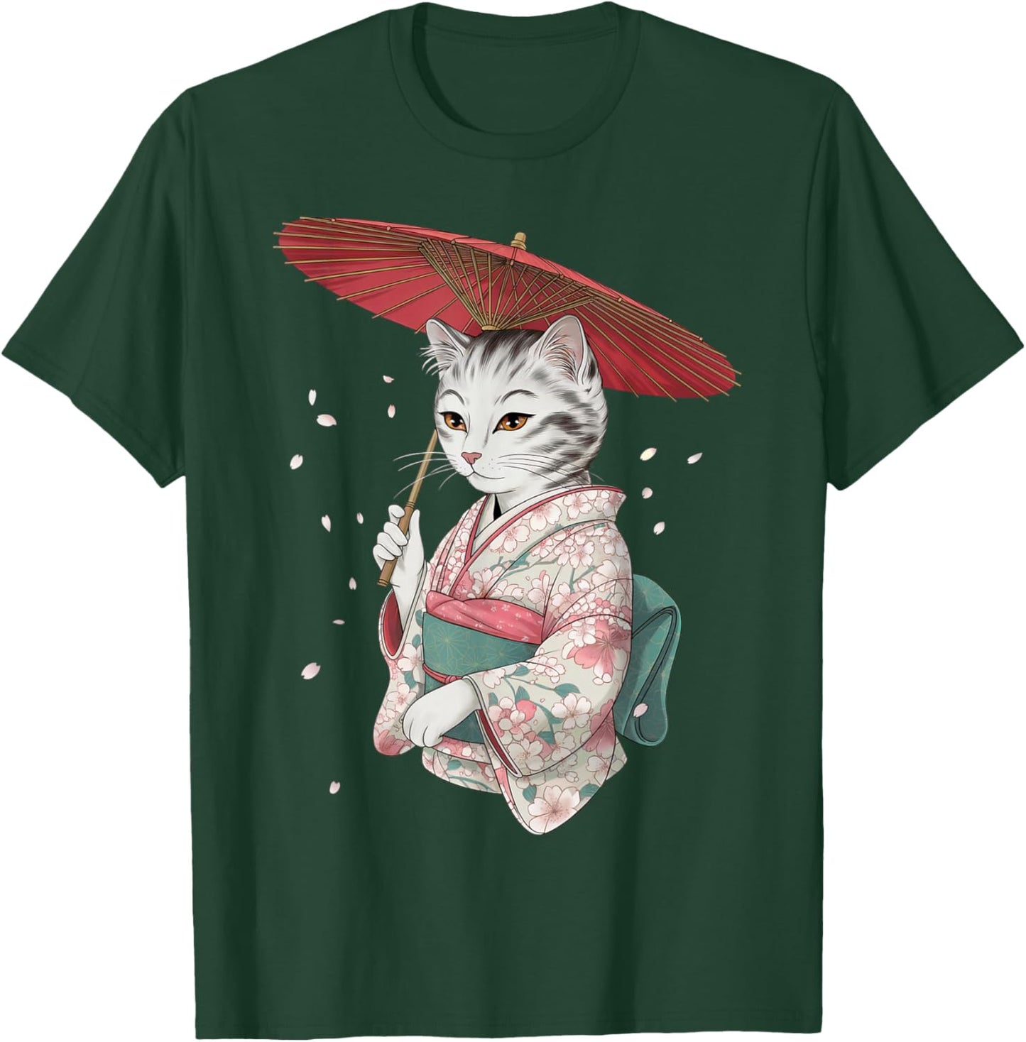 Sakura Kimono Cat Geisha Art Design Japanese Geisha T-Shirt - T-Shirt | Forest