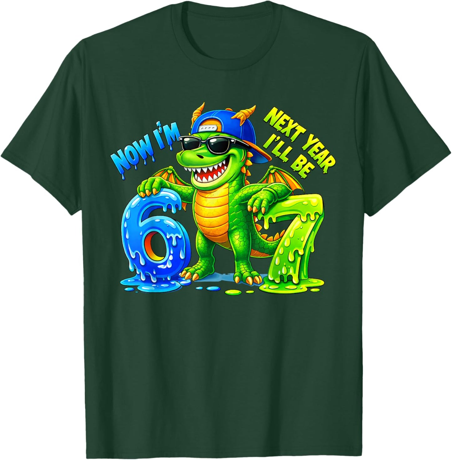 6th Birthday Dragon drip Kids Boys Girls 6 Year Old Party T-Shirt - T-Shirt | Forest