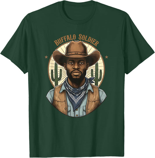 Buffalo Soldier Black Cowboy Western Heritage Black History T-Shirt - T-Shirt | Forest