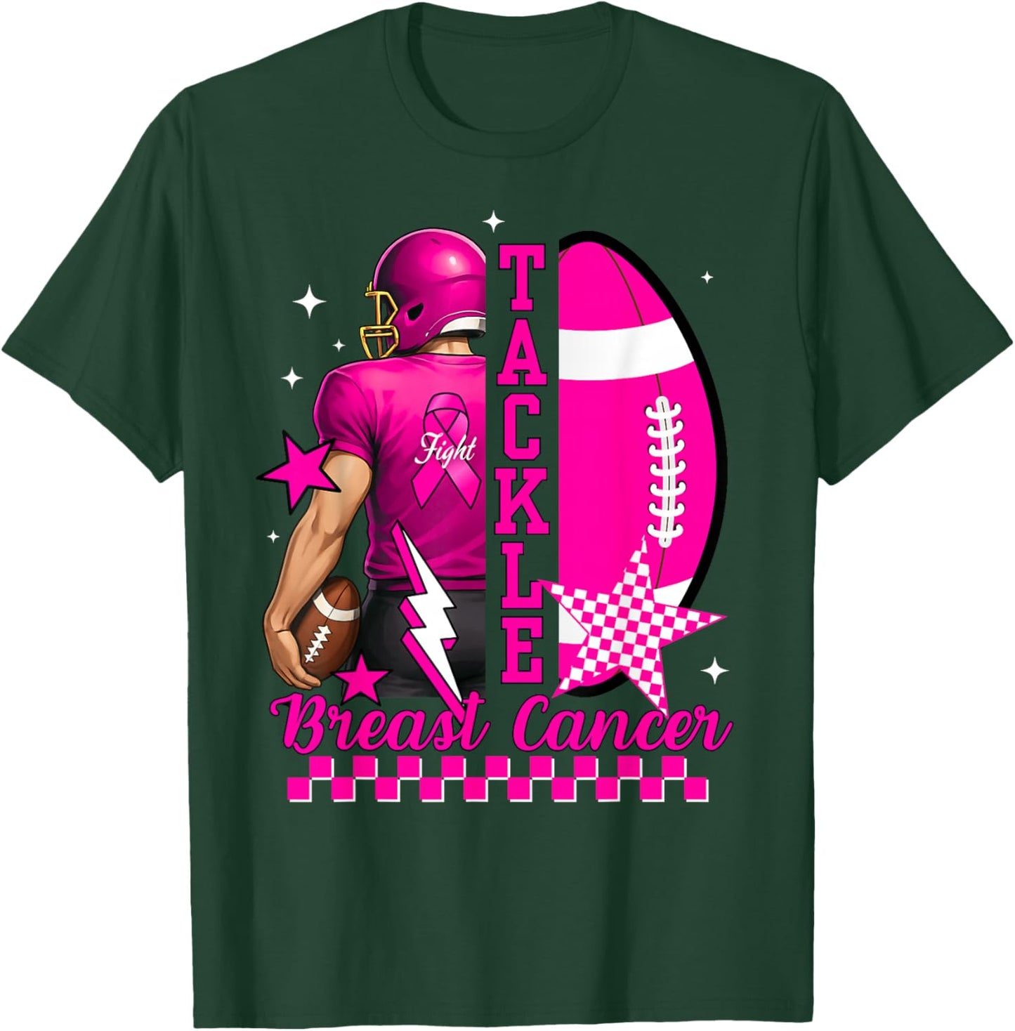 Tackle Breast Cancer Awareness American Football Men Women T-Shirt - T-Shirt | Forest