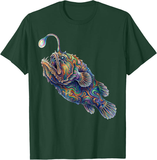 Anglerfish Abstract Ocean Art Marine Life Colorful T-Shirt - T-Shirt | Forest