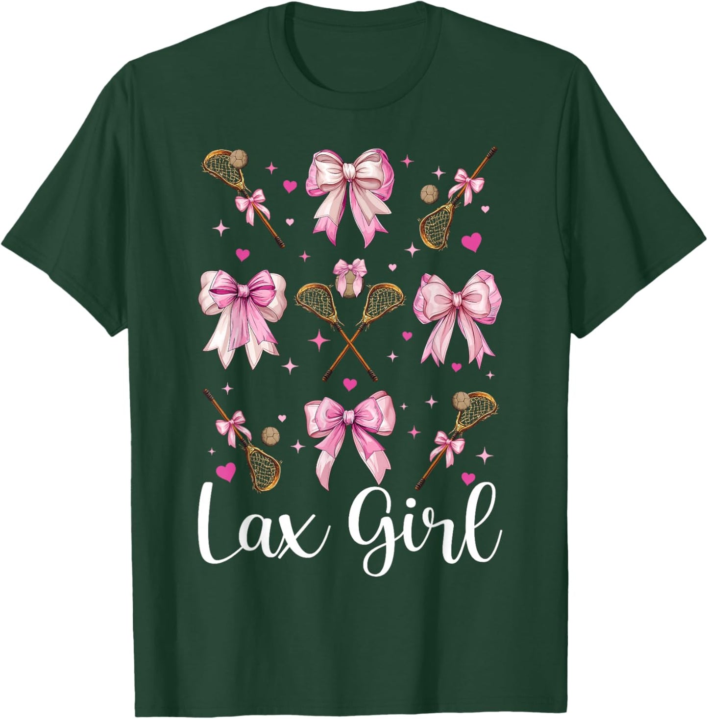Lax Girl Lacrosse Girl Pink Coquette Bow T-Shirt - T-Shirt | Forest