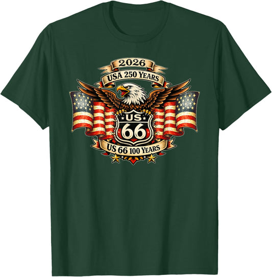 USA 250 US Highway 66 Mother Road Anniversary Eagle Tattoo T-Shirt - T-Shirt | Forest