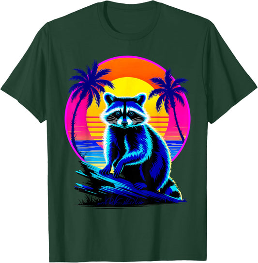 Vintage Retrowave Synthwave 80s Raccoon T-Shirt - T-Shirt | Forest