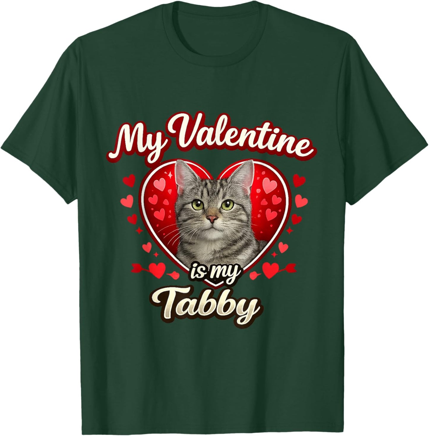 Gray Tabby Cat Valentine Hearts Feline Love Gift T-Shirt - T-Shirt | Forest