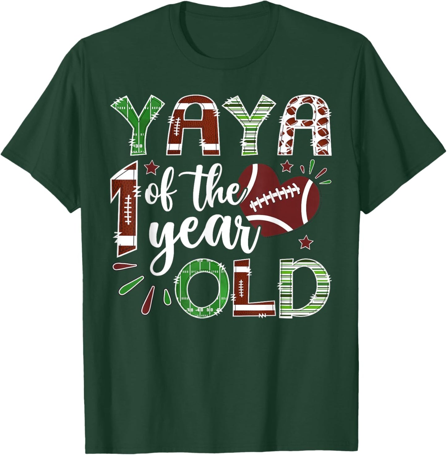 Yaya of The 1 Year Old Football First Birthday Boy Matching T-Shirt - T-Shirt | Forest