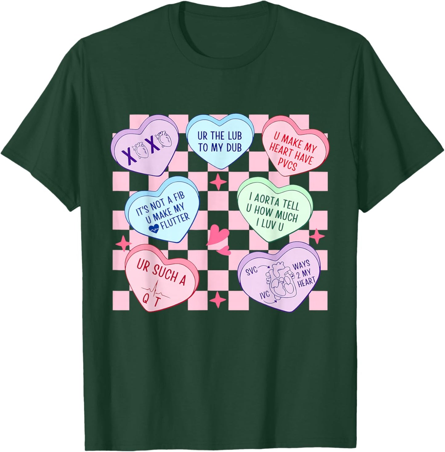 Cardiac Nurse Valentine’s Day Cardiologist Heart CVICU Nurse T-Shirt - T-Shirt | Forest