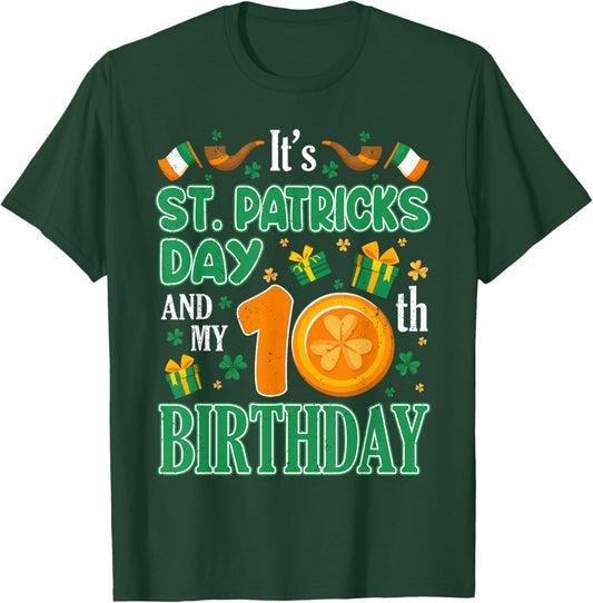 It's St Patricks Day & My 10th Birthday Irish Clover Bday T-Shirt - T-Shirt | Forest