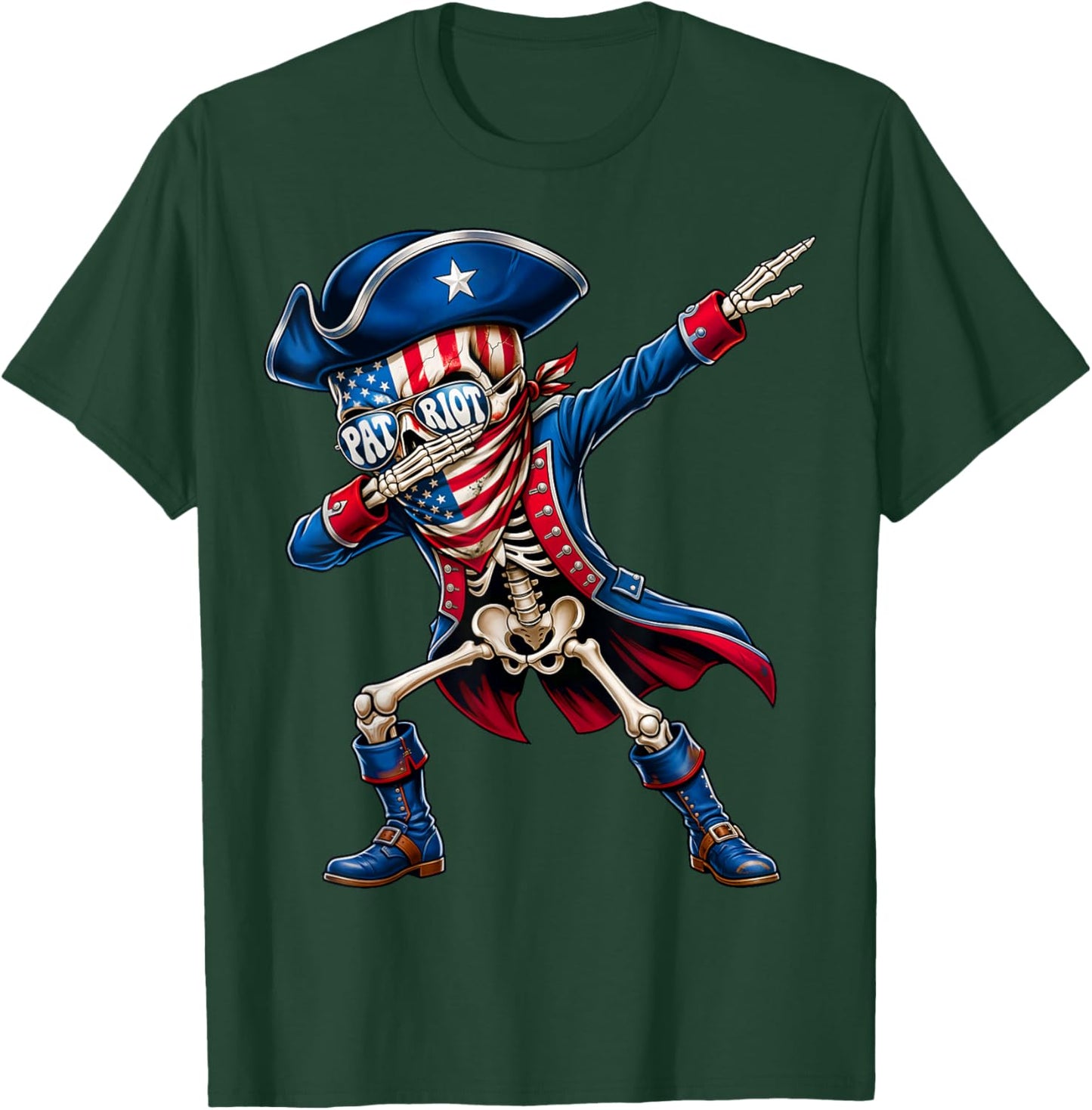 Patriotic Skeleton Dabbing American Flag USA Men Women Kids T-Shirt - T-Shirt | Forest