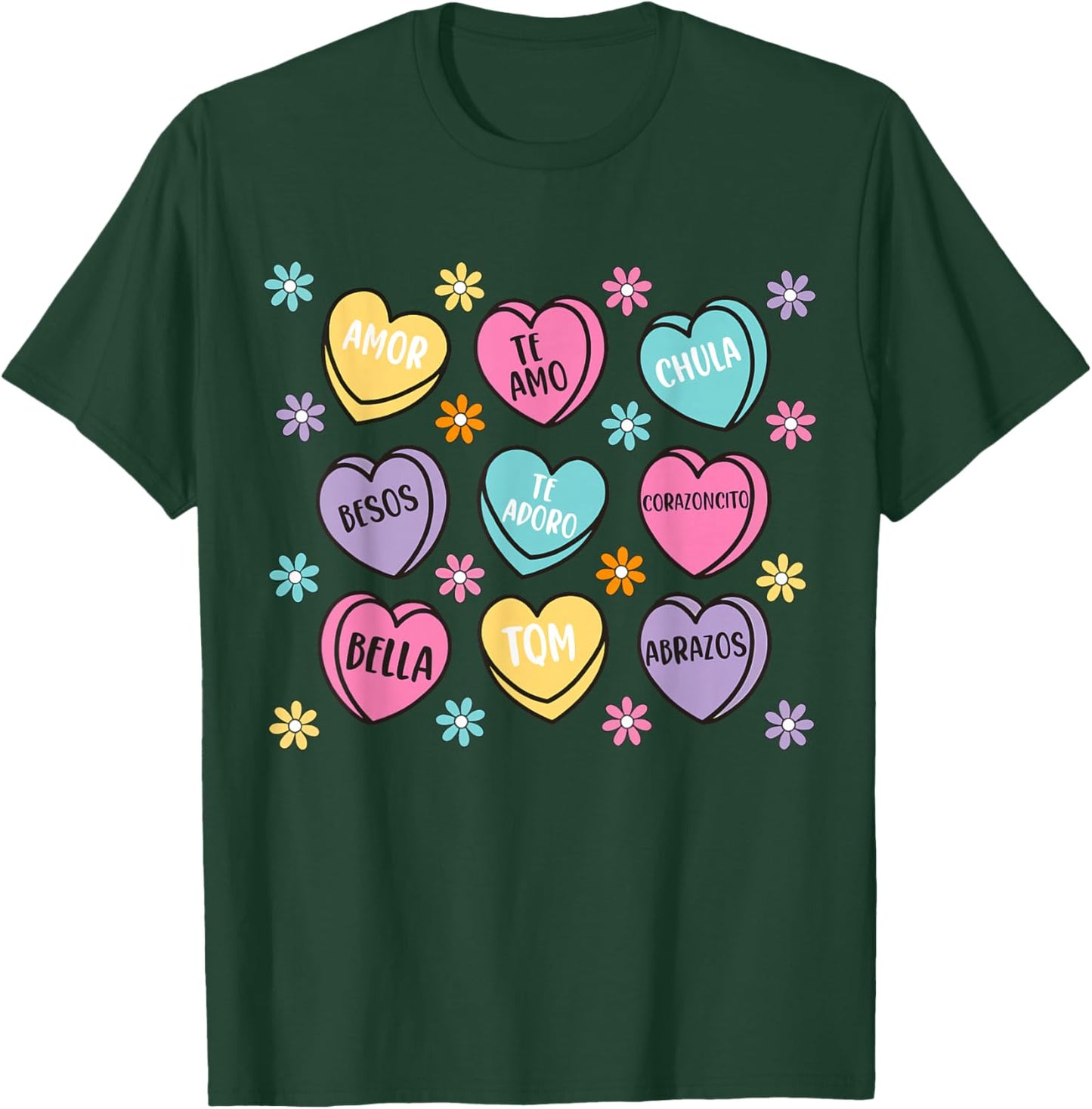 Spanish Valentine Conversation Hearts Feliz San Valentín T-Shirt - T-Shirt | Forest