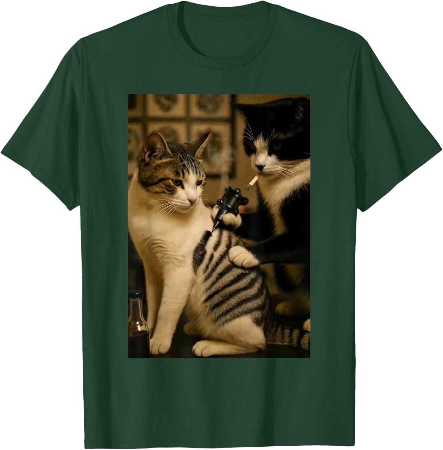 Vintage Cigarette Cat Smoking Tattoo Inked Artist Funny Meme T-Shirt - T-Shirt | Forest