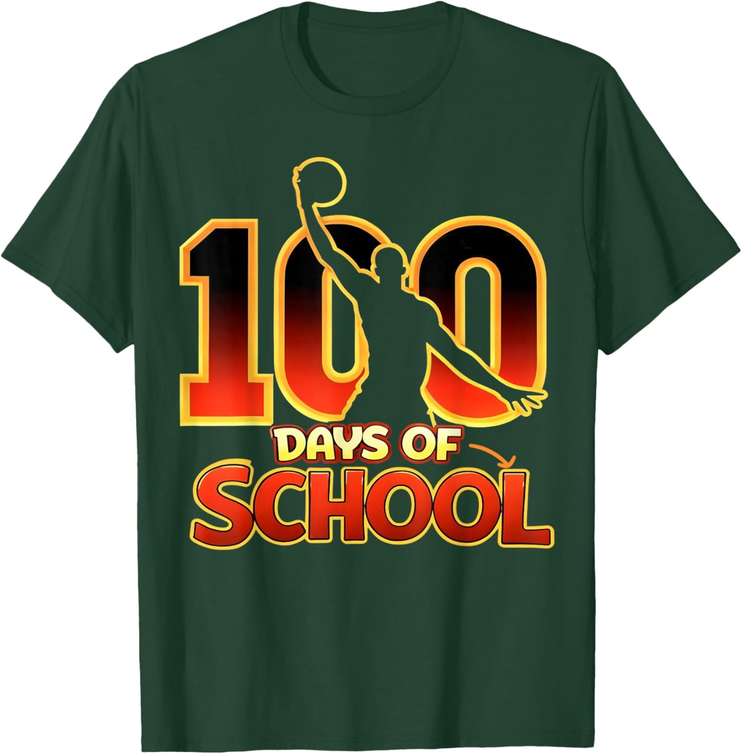 Funny 100 Days of School Basketball Dunk Gift Boys Kids T-Shirt - T-Shirt | Forest