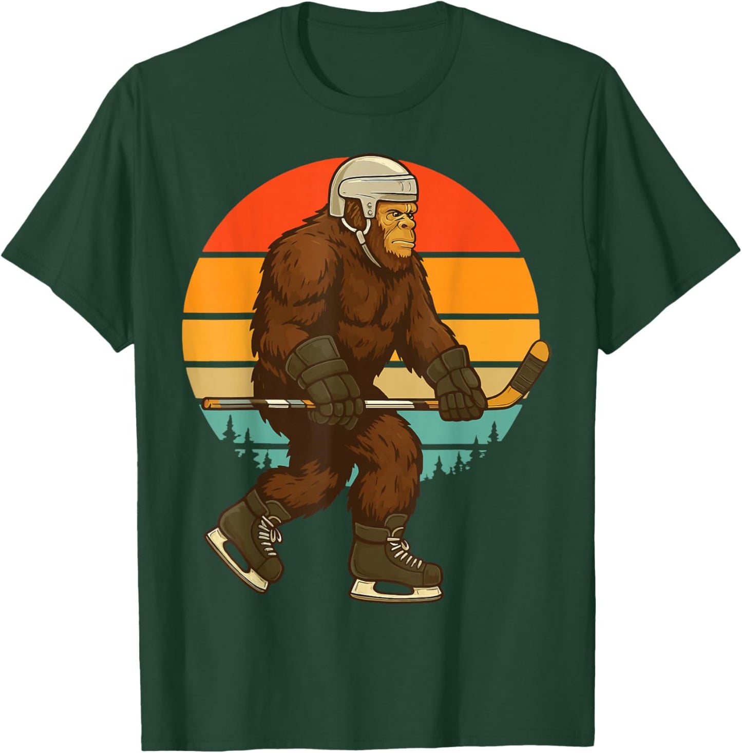 Bigfoot Ice Hockey Retro T-Shirt - T-Shirt | Forest