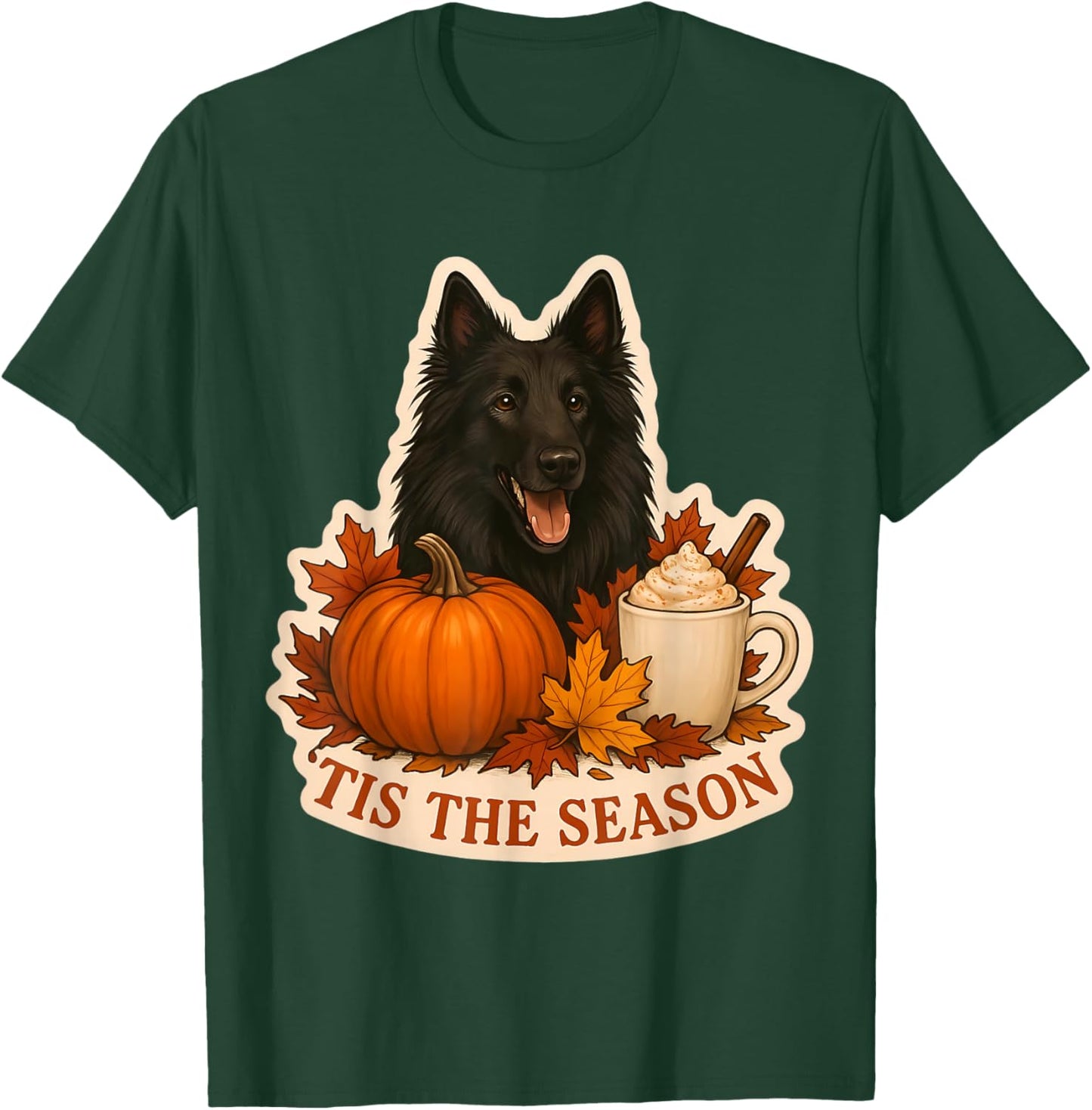 Tis The Season Belgian Sheepdog Dog Fall Autumn Pumpkin Cute T-Shirt - T-Shirt | Forest