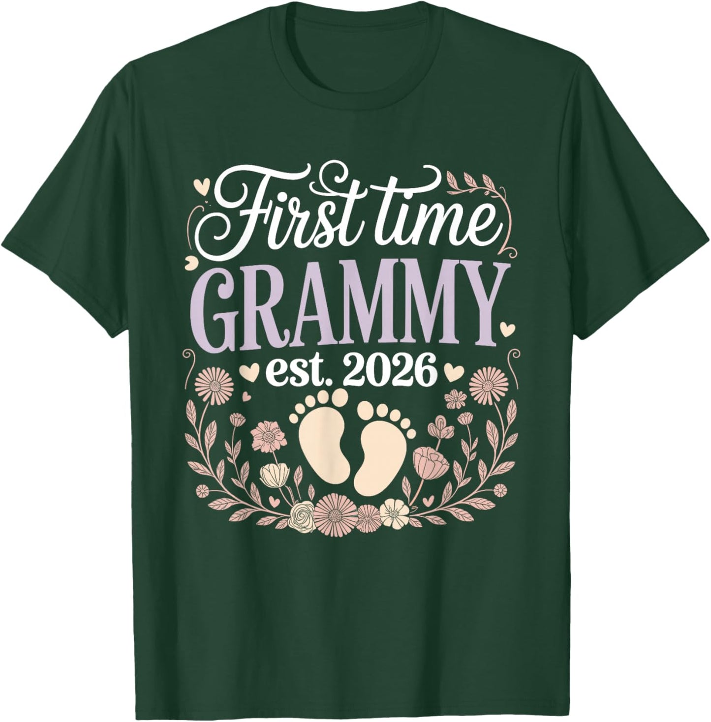 First Time Grammy Est 2026 Floral Baby Reveal T-Shirt - T-Shirt | Forest