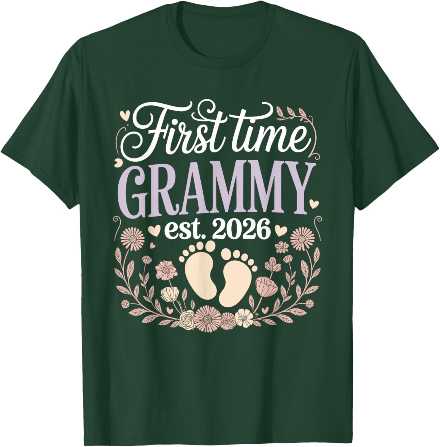 First Time Grammy Est 2026 Floral Baby Reveal T-Shirt - T-Shirt | Forest