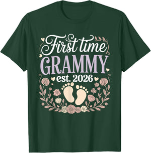 First Time Grammy Est 2026 Floral Baby Reveal T-Shirt - T-Shirt | Forest
