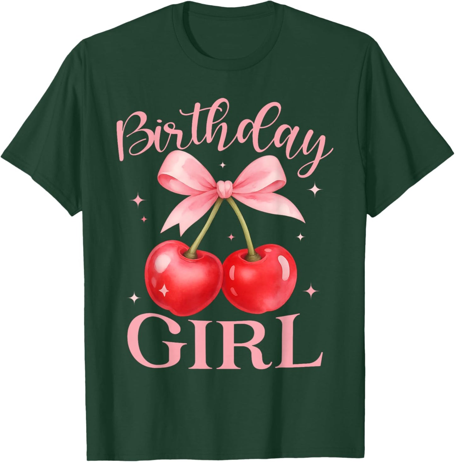Birthday Girl Cute Coquette Bow Cherry Birthday Girl Kids T-Shirt - T-Shirt | Forest