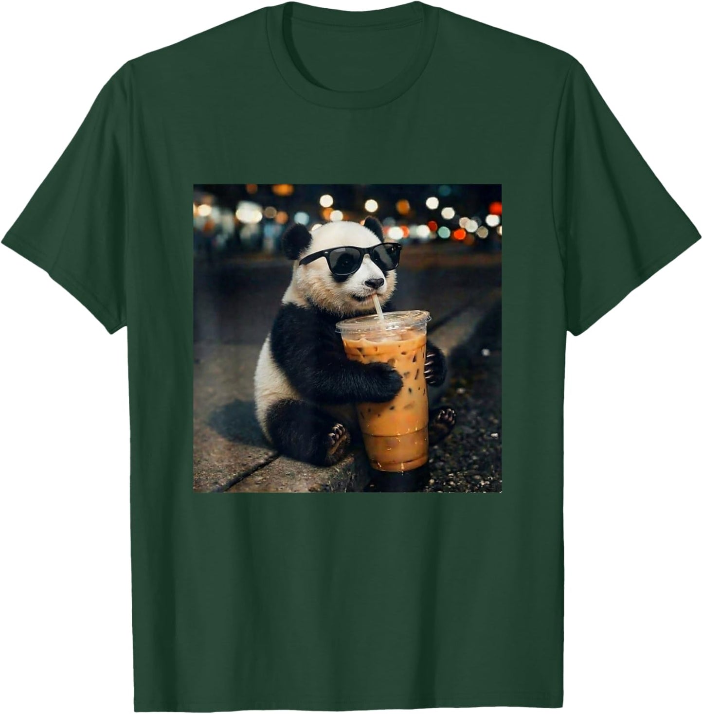 Funny Panda Drinking Iced Coffee Meme Women Kids T-Shirt - T-Shirt | Forest