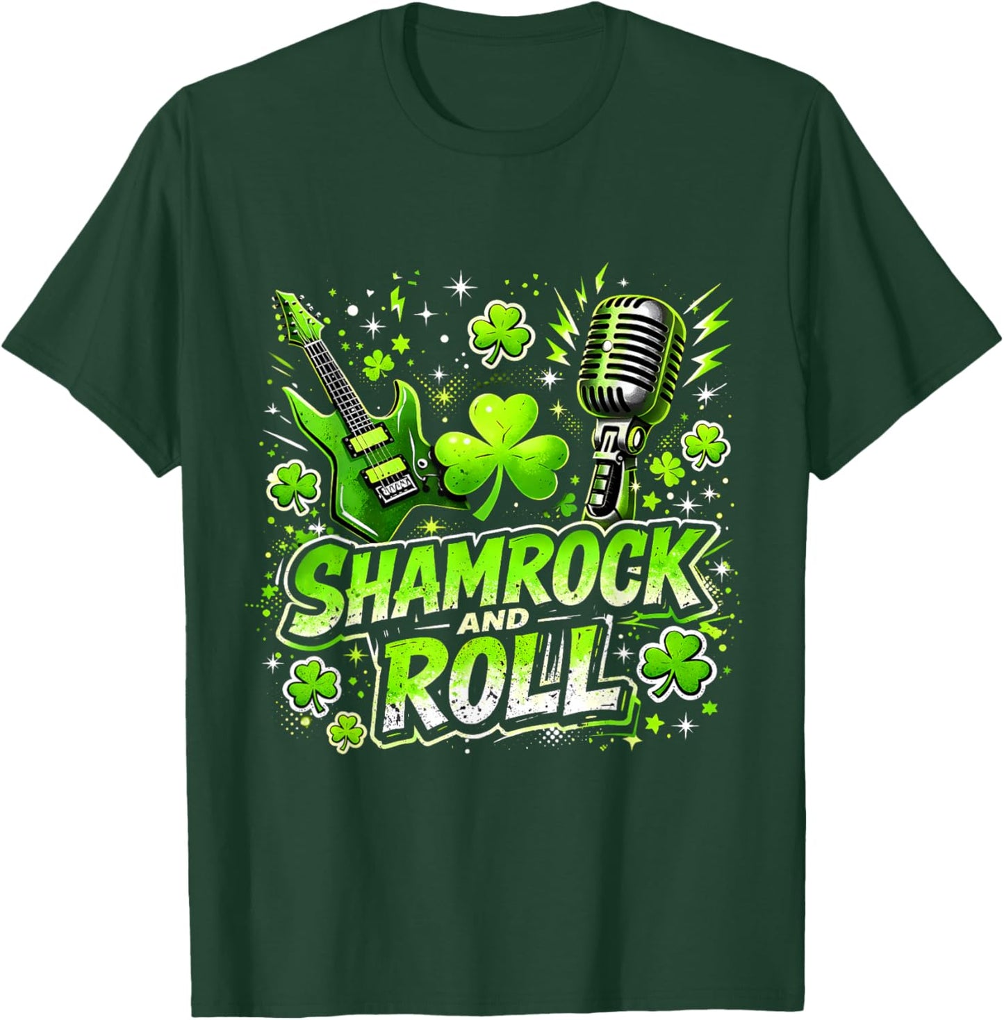 Shamrock and Roll St Patrick Day Rock Vibes T-Shirt - T-Shirt | Forest