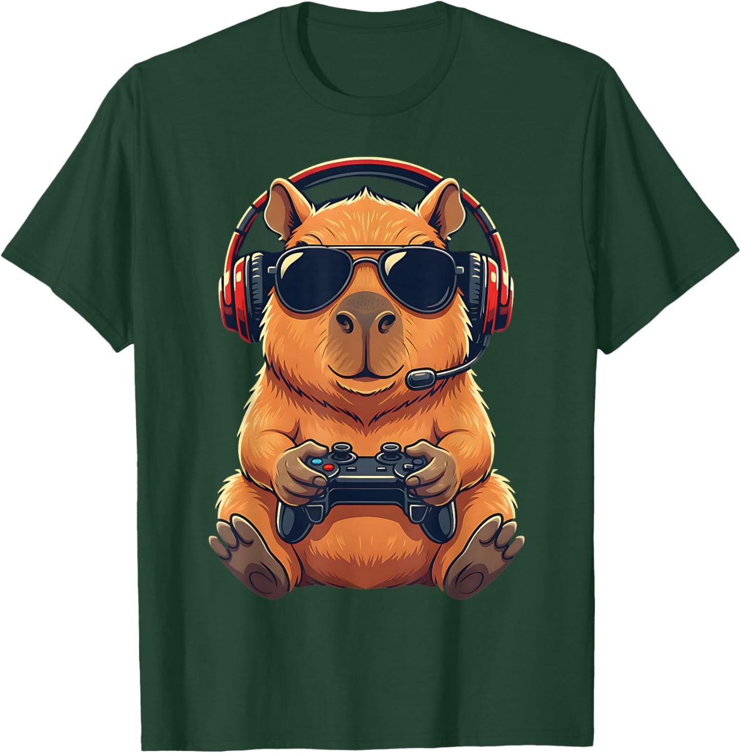 Cute Funny Capybara Gamer Gaming Playing Video Games Kids T-Shirt - T-Shirt | Forest