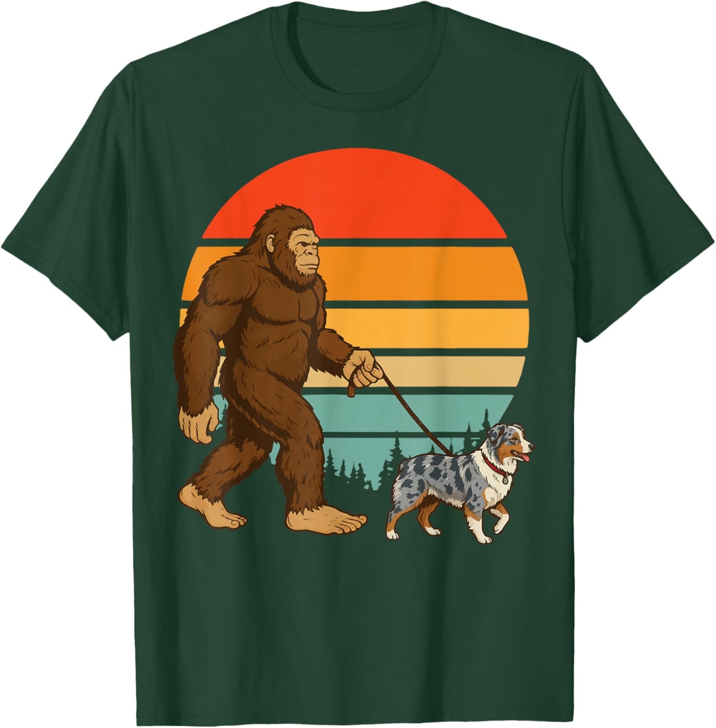 Bigfoot Australian Shepherd Retro Aussie Vintage T-Shirt - T-Shirt | Forest