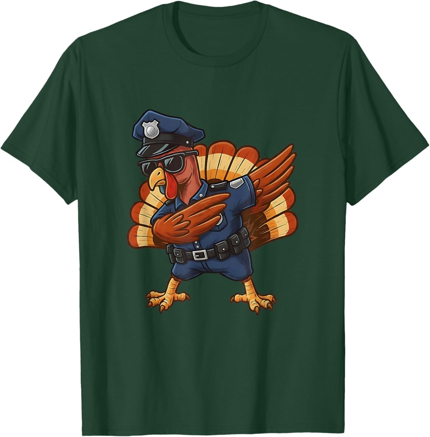Police Officer Dabbing Turkey Funny Thanksgiving T-Shirt - T-Shirt | Forest