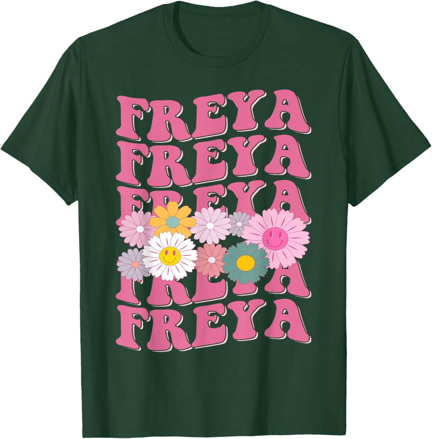Girl Retro Freya First Name Personalized Groovy 80's T-Shirt - T-Shirt | Forest