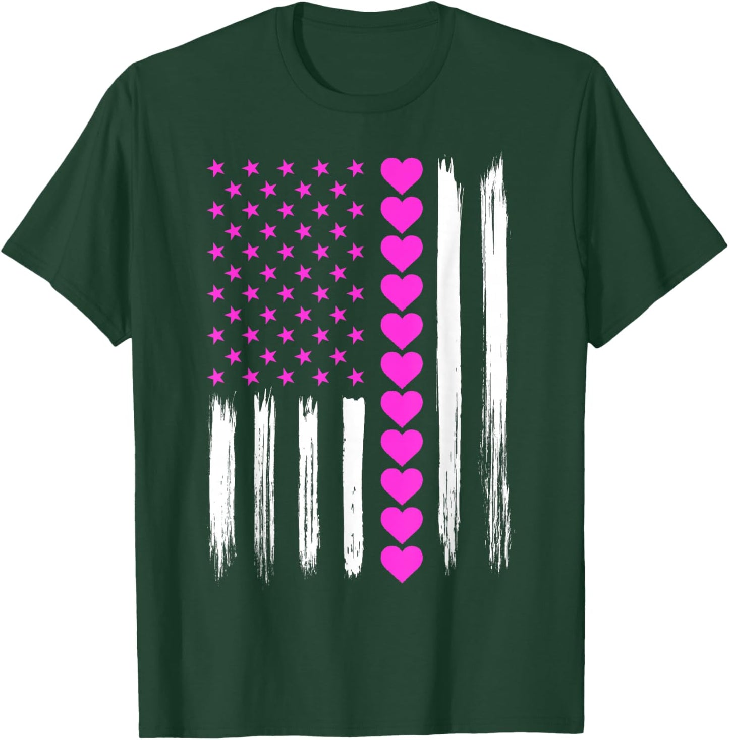 Valentines Day Pink Hearts US American Flag Patriotic Lover T-Shirt - T-Shirt | Forest