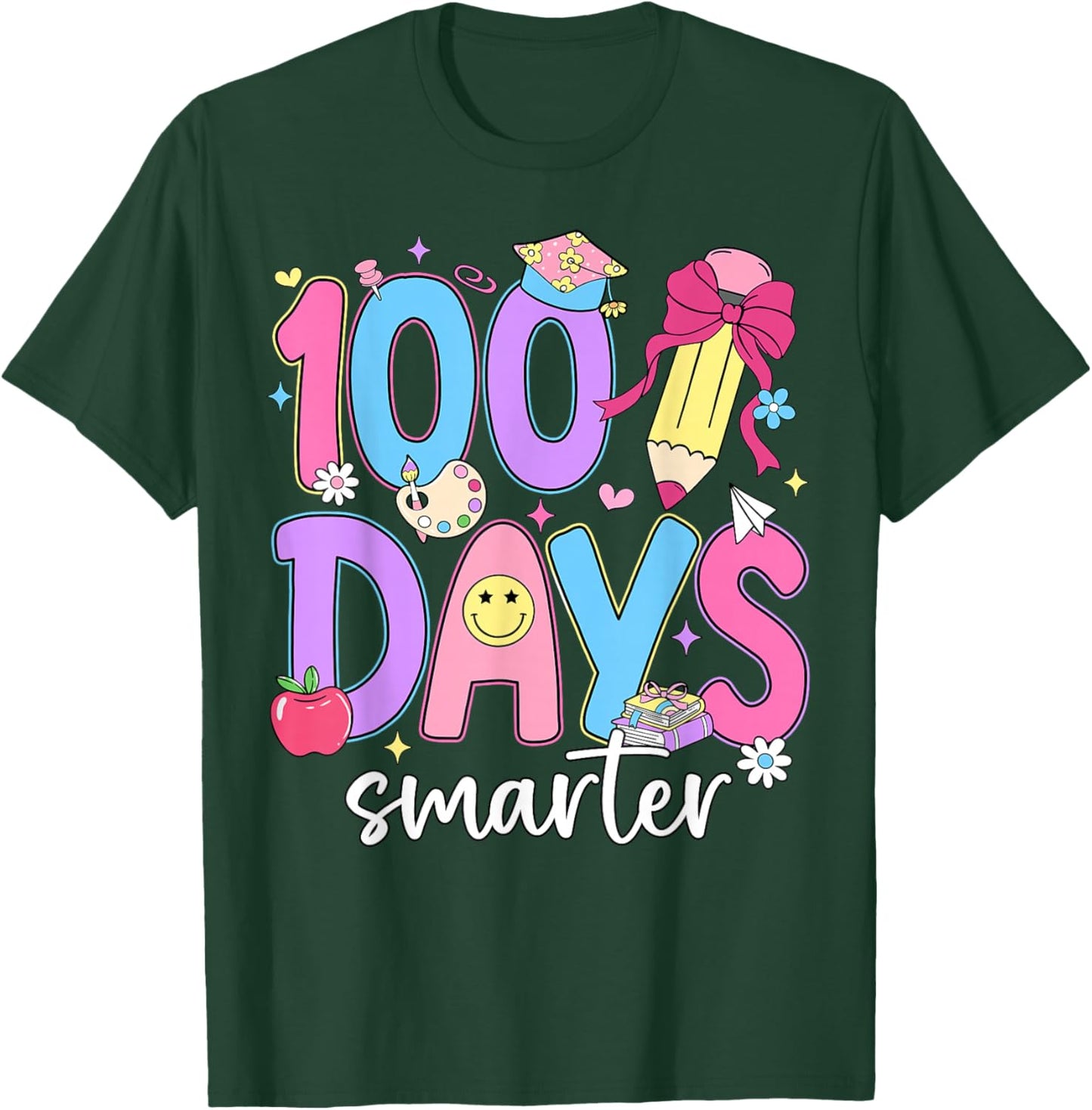Preppy 100 Days of Smarter Boys Girls Kid 100 Days of School T-Shirt - T-Shirt | Forest