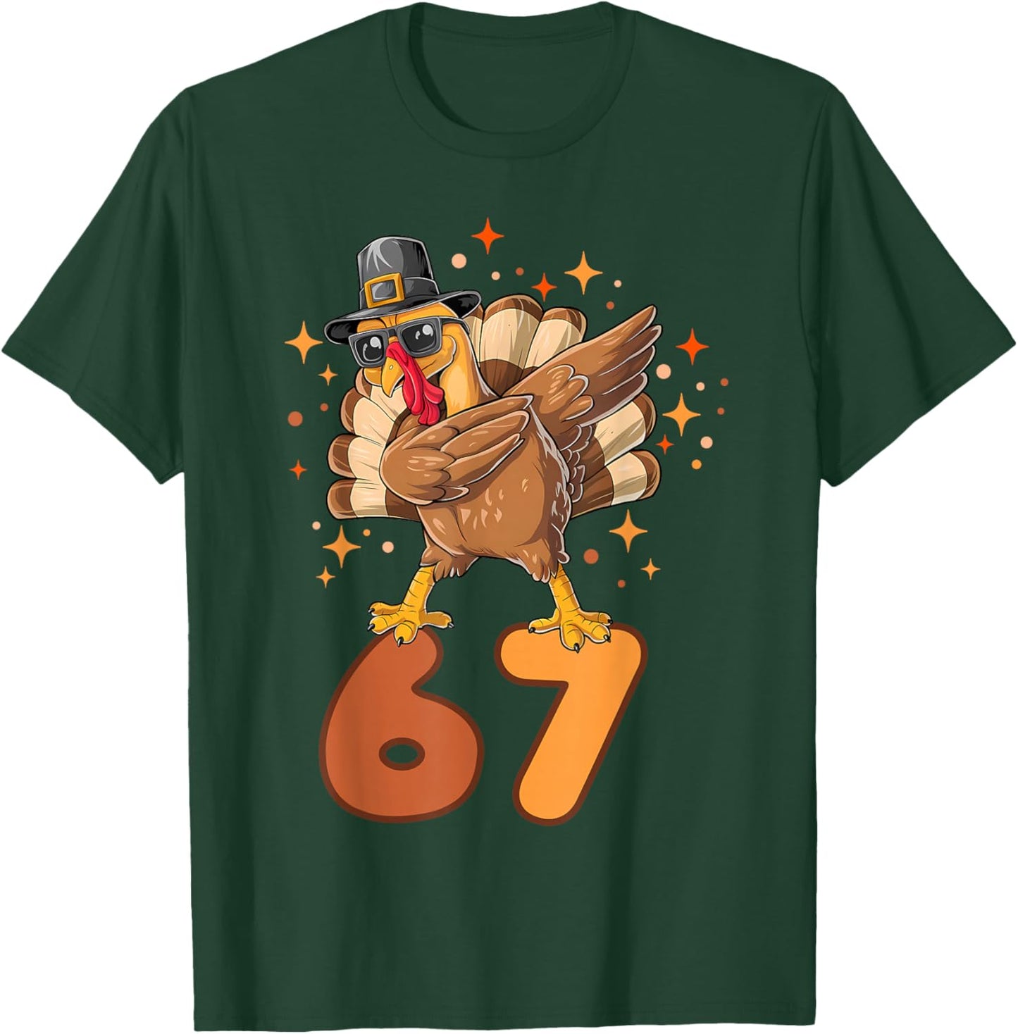 Funny Turkey Dab 67 Six Seven Thanksgiving Meme Brainrot T-Shirt - T-Shirt | Forest