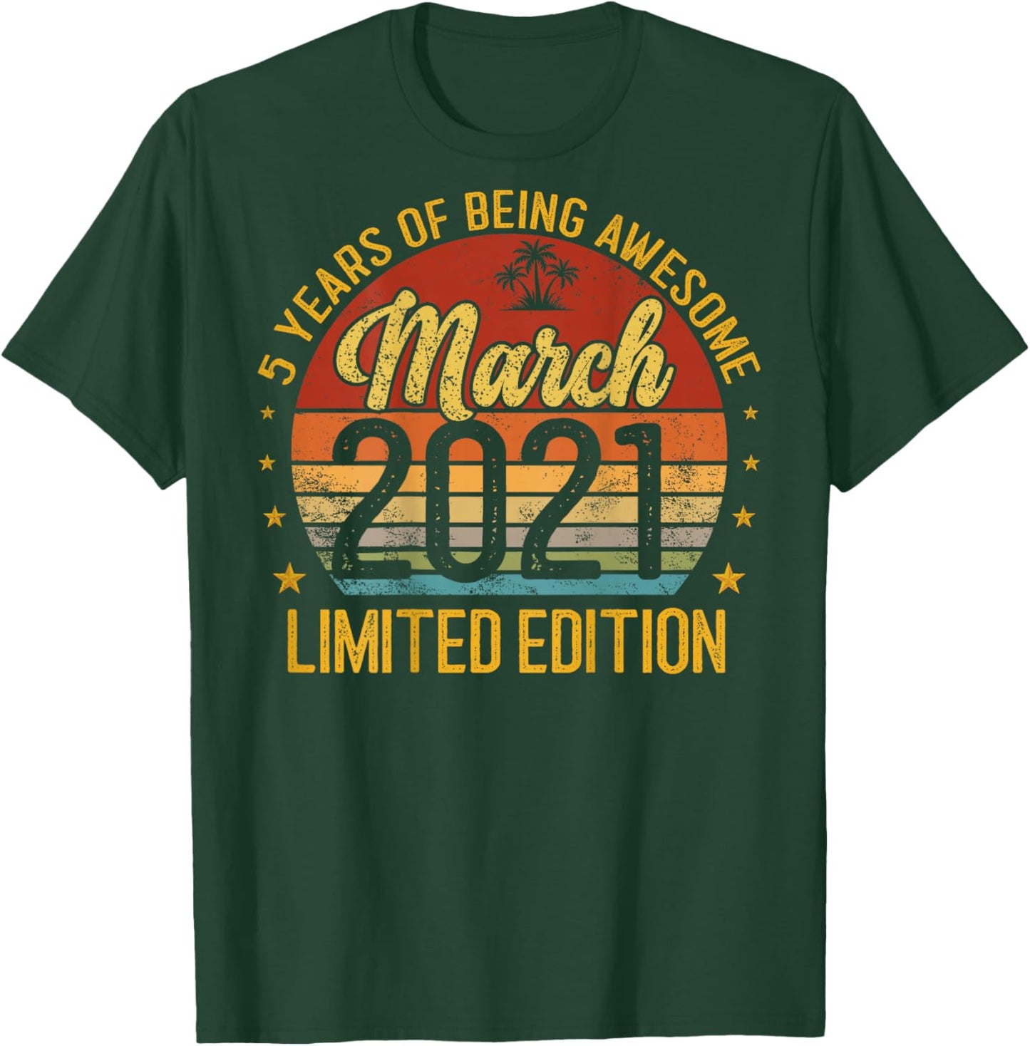 (ON Back) Retro Vintage March 2021 5-Year-Old 5th Birthday T-Shirt - T-Shirt | Forest