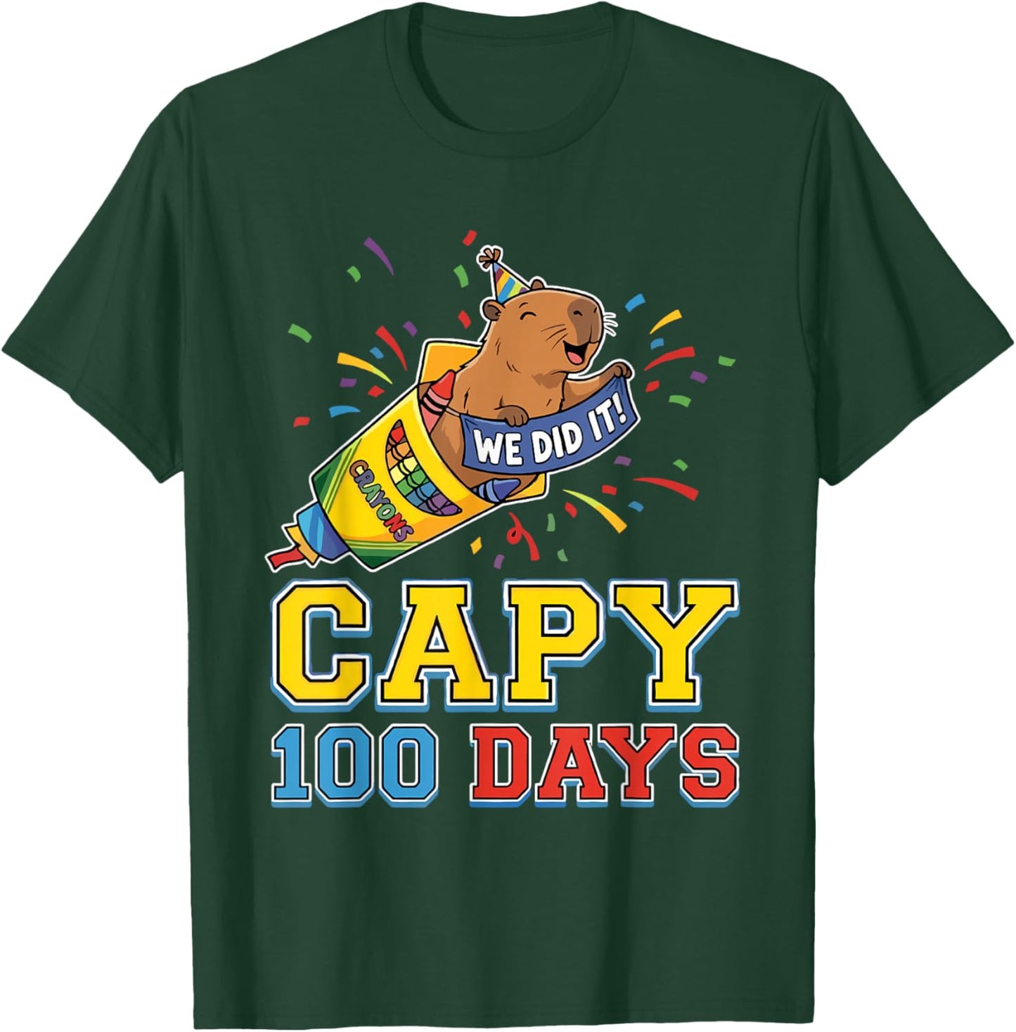 Capy 100th Day of School Cute Capybara Teacher T-Shirt - T-Shirt | Forest