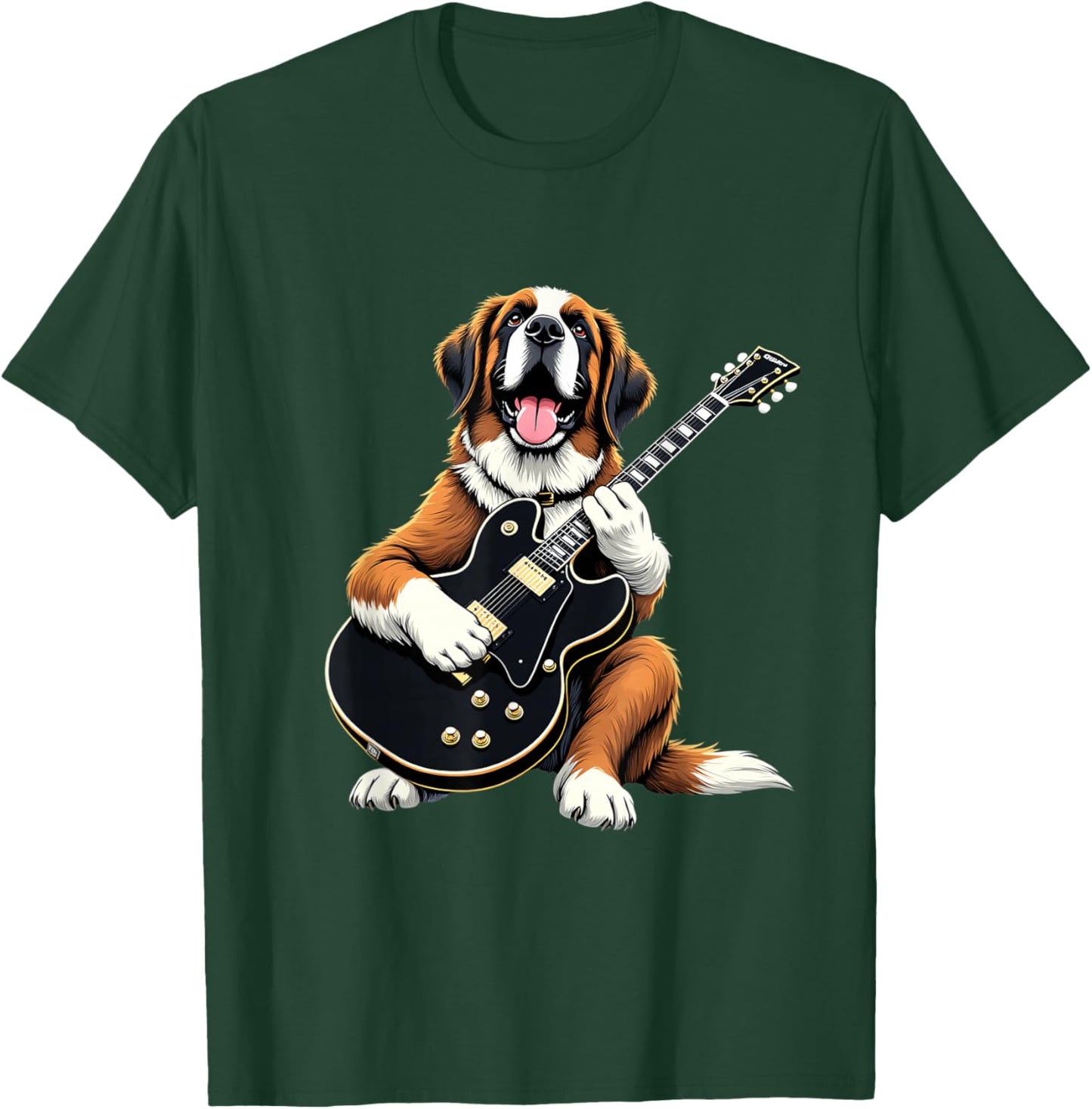 St Bernard Dog Playing Electric Guitar St Bernard Lover T-Shirt - T-Shirt | Forest