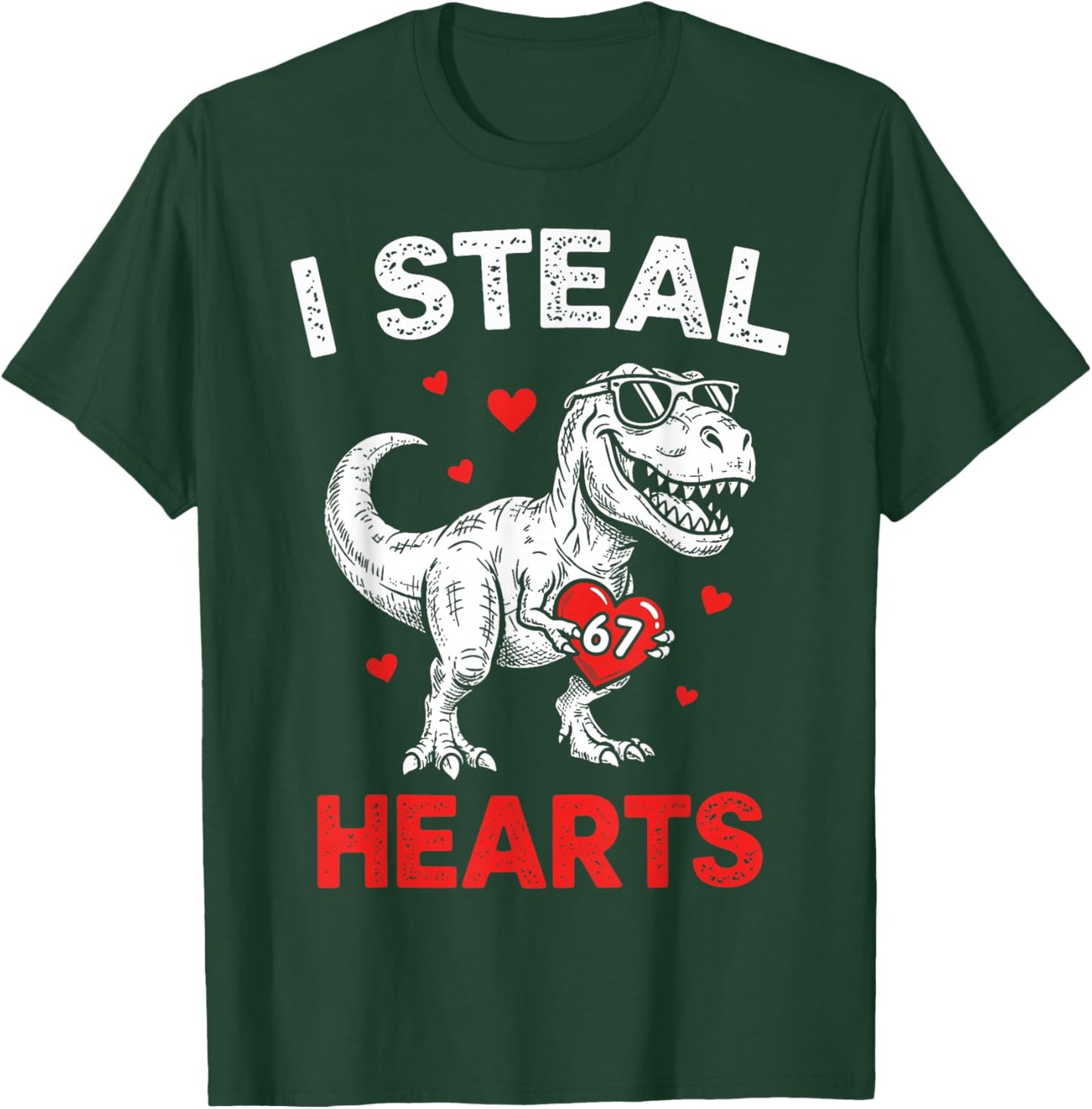 I Steal Hearts 67 Valentine’s Day Six Seven Meme T-Rex Boys T-Shirt - T-Shirt | Forest