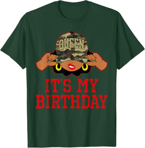 It's My Birthday Queen Camo African American Black Woman T-Shirt - T-Shirt | Forest