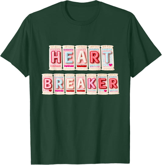 Heart Breaker Flux Knitted Design Valentines Day T-Shirt - T-Shirt | Forest