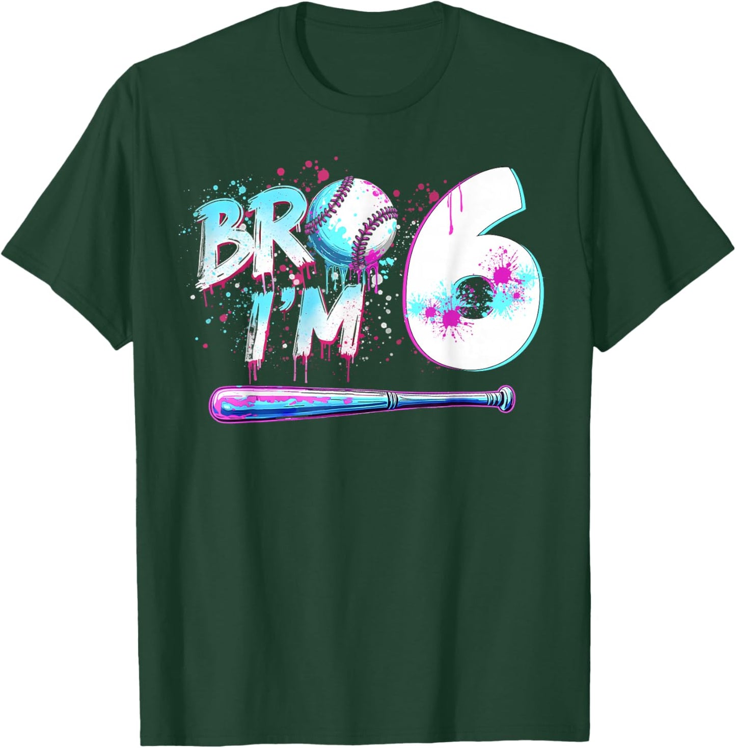 6th Birthday Boy Bro I'm 6 Year Old Baseball Ice Cream Drip T-Shirt - T-Shirt | Forest