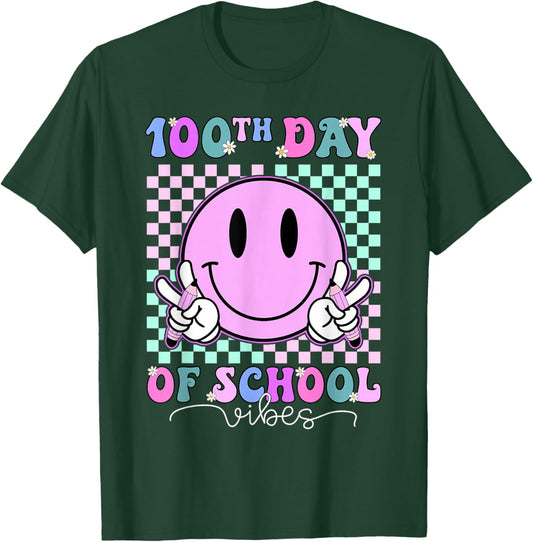 Funny 100 Days Shirt 100th Day of School Vibes Kid Boys Girl T-Shirt - T-Shirt | Forest